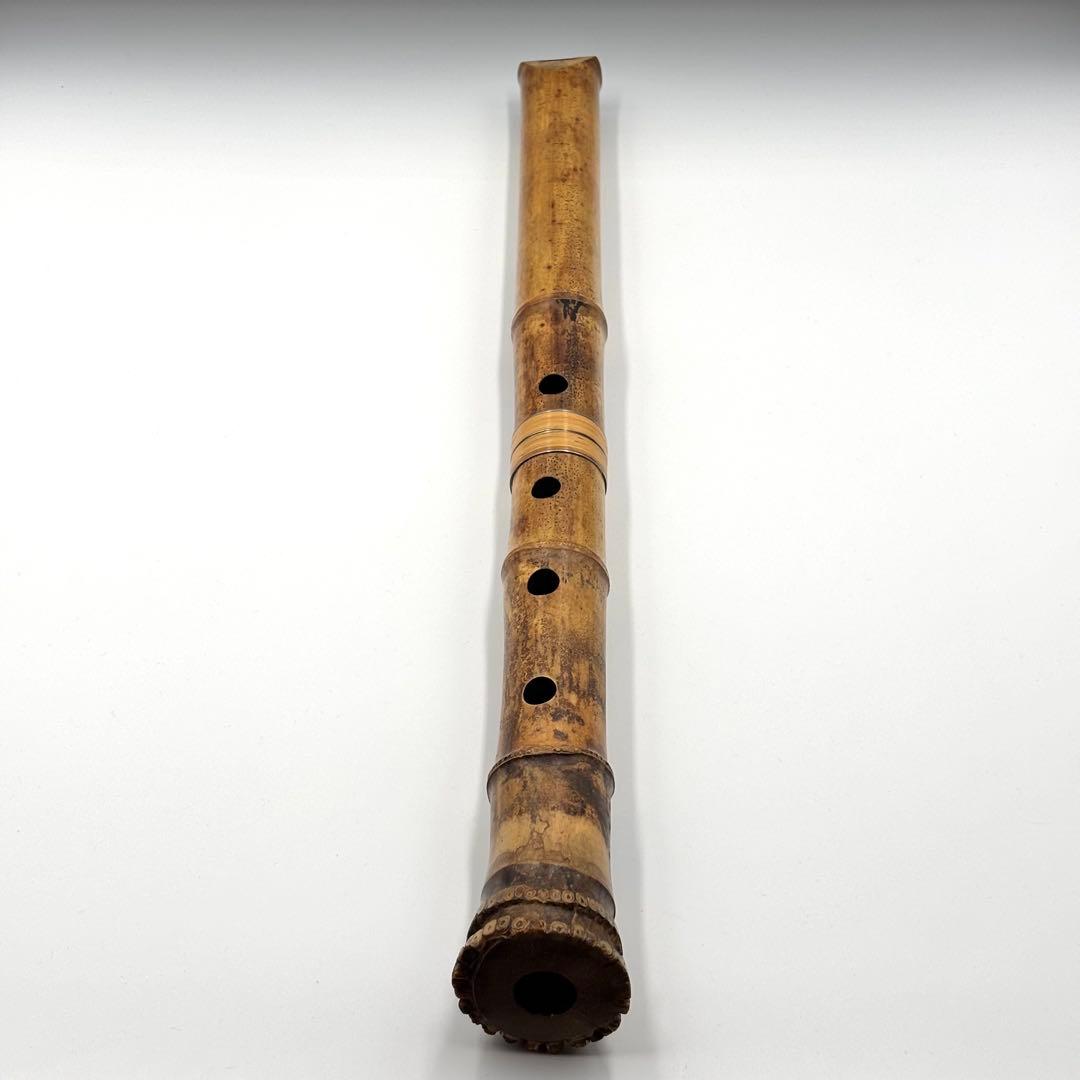 尺八　竹治　琴古流　銀三線　1尺6寸　1印　約48cm 収納袋　和楽器