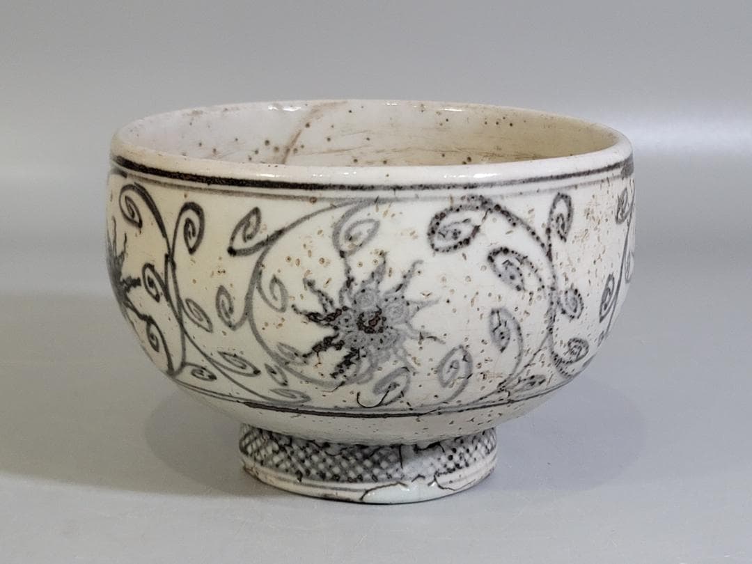 茶道具 元賓焼 纏枝蓮花紋 茶碗 古美術 DT416