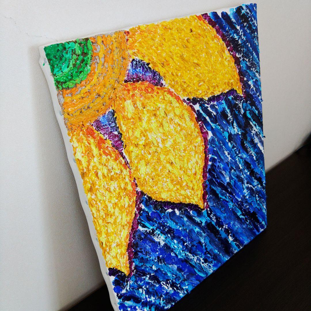 アクリル画 花 ヒマワリ　夏　青　黄色　テクスチャーアート　原画　一点もの