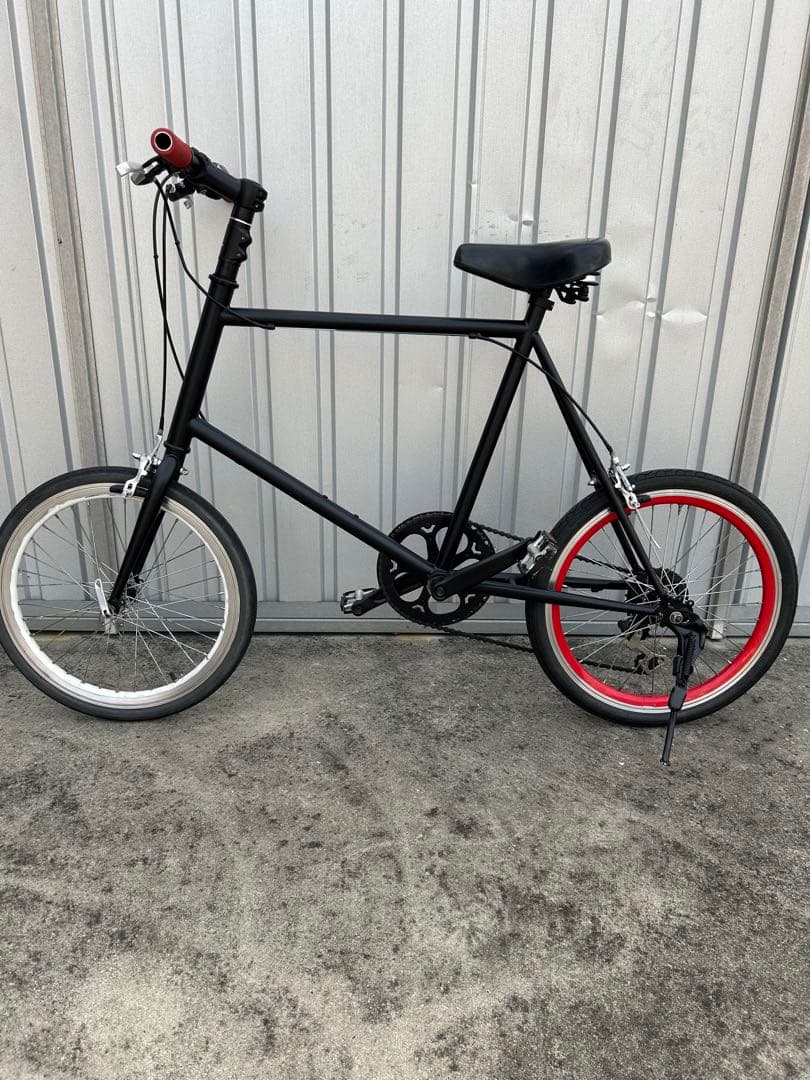 ミニベロ 自転車 マットブラック赤ハンドル整備済