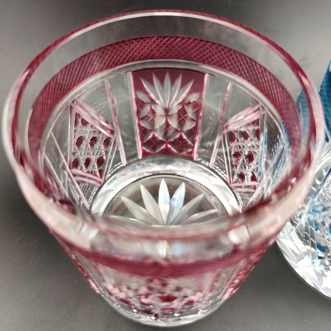 【極希少】復刻薩摩切子 第一人者 阪本光男 作 ペアロックグラス 刻印あり