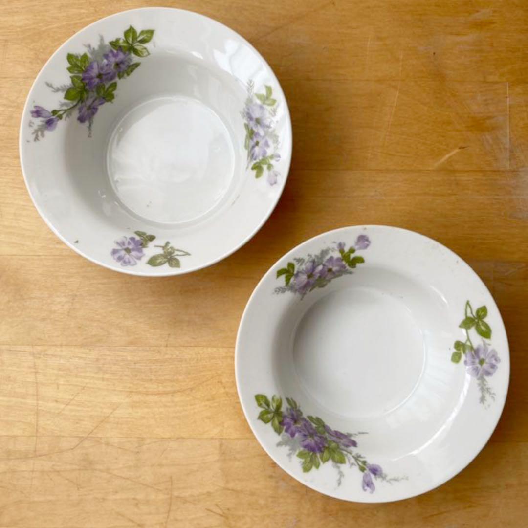 レア　RC オールドノリタケ　カスタードカップ　2客　小皿　スミレ　デザート