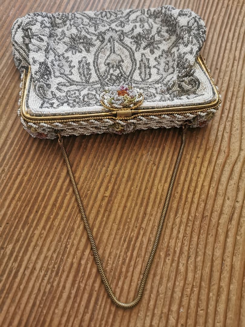 アンティーク マイクロビーズガラス 乳白透金ビーズ イブニング/パーティーバッグ