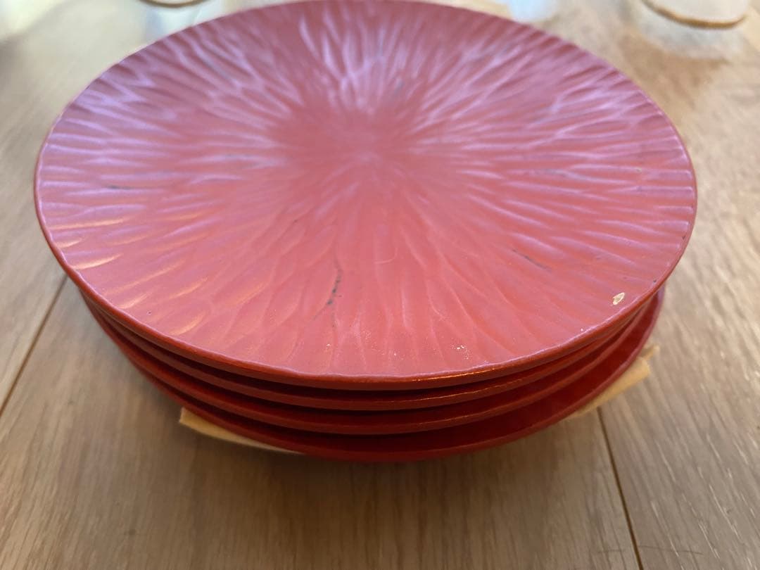 鎌倉彫り　宗工堂　木箱入り　朱塗り皿5枚セット