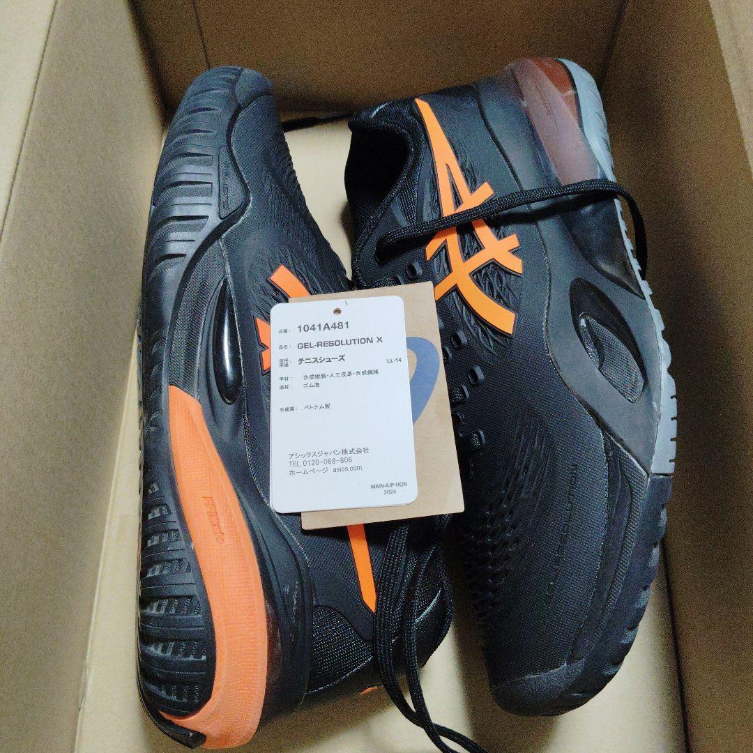 着用1回ASICS ゲルレゾリューションX25.5 2E ブラック/オレンジ