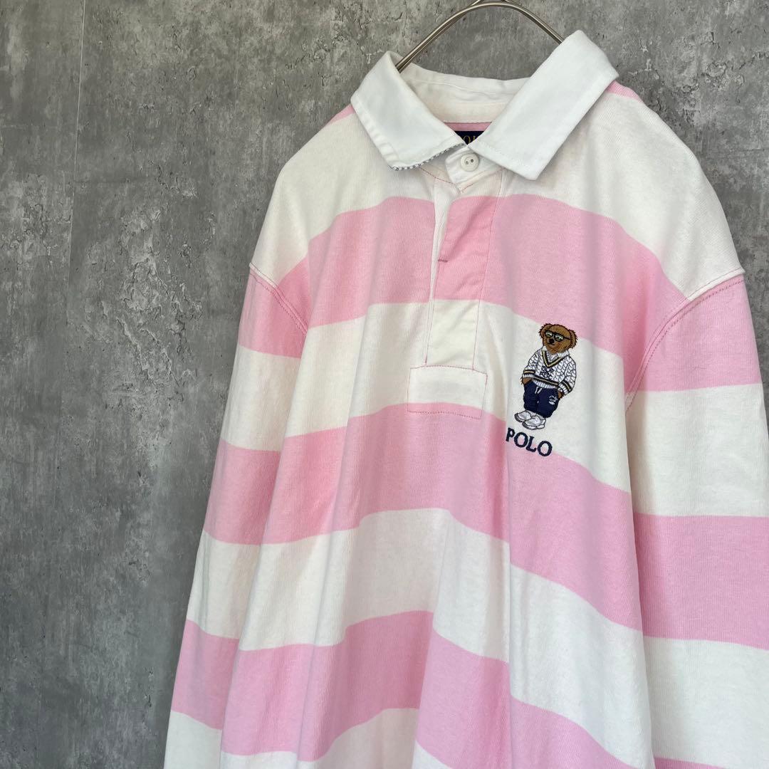 【レアカラー】ポロ ラルフローレン 長袖 ラガーシャツ ボーダー ポロベア 古着