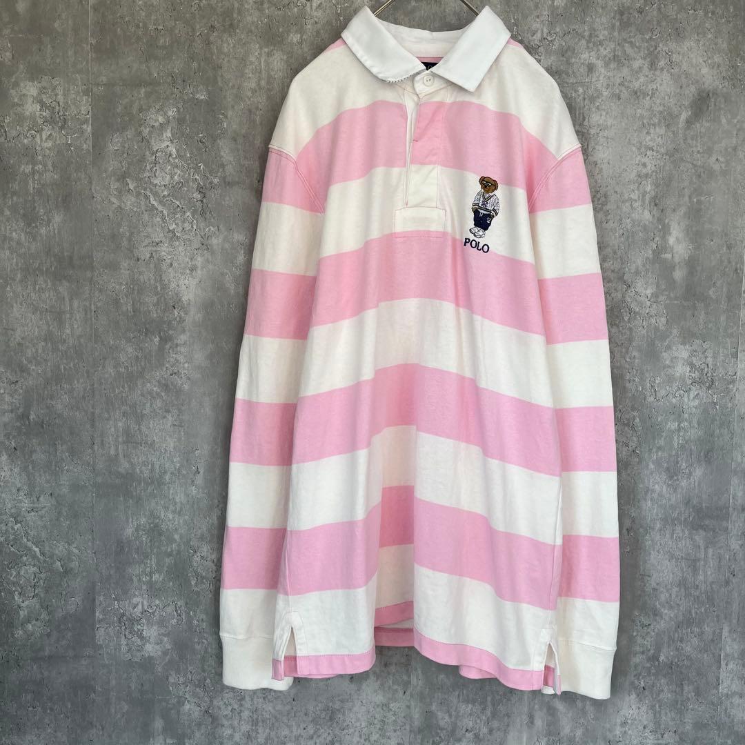 【レアカラー】ポロ ラルフローレン 長袖 ラガーシャツ ボーダー ポロベア 古着