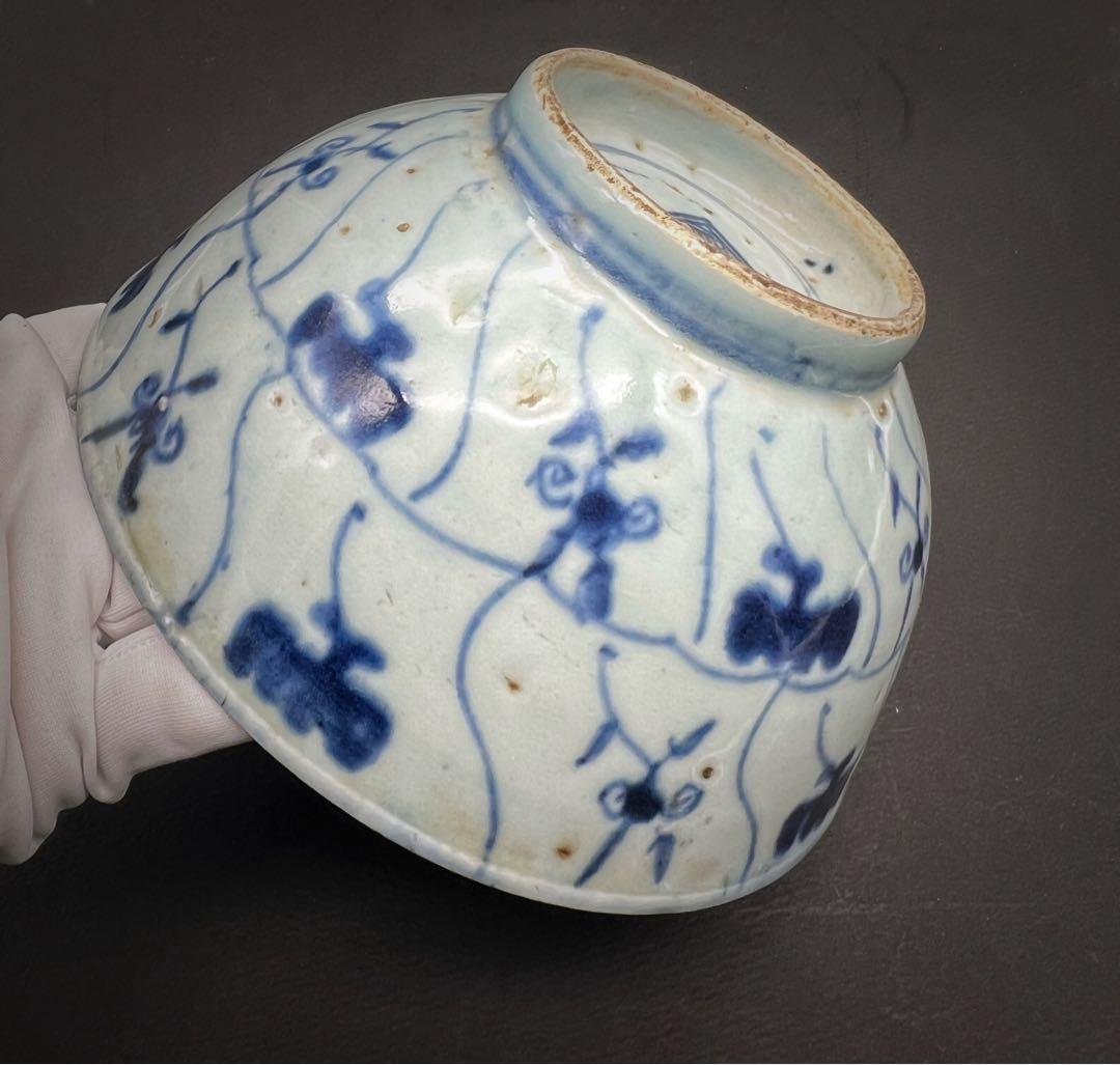 中国美術 古玩 骨董品 清代 雲紋樣青花大碗 古道具