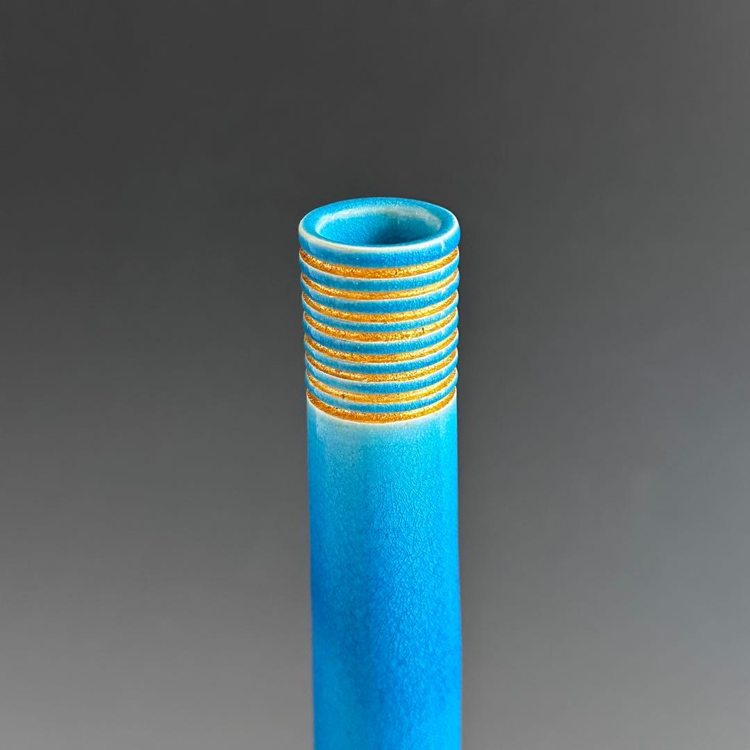 茶道具　鵬雲斎宗匠書付　浅黄交趾　鶴首　花入　永楽善五郎　即全　共箱　京焼　花器