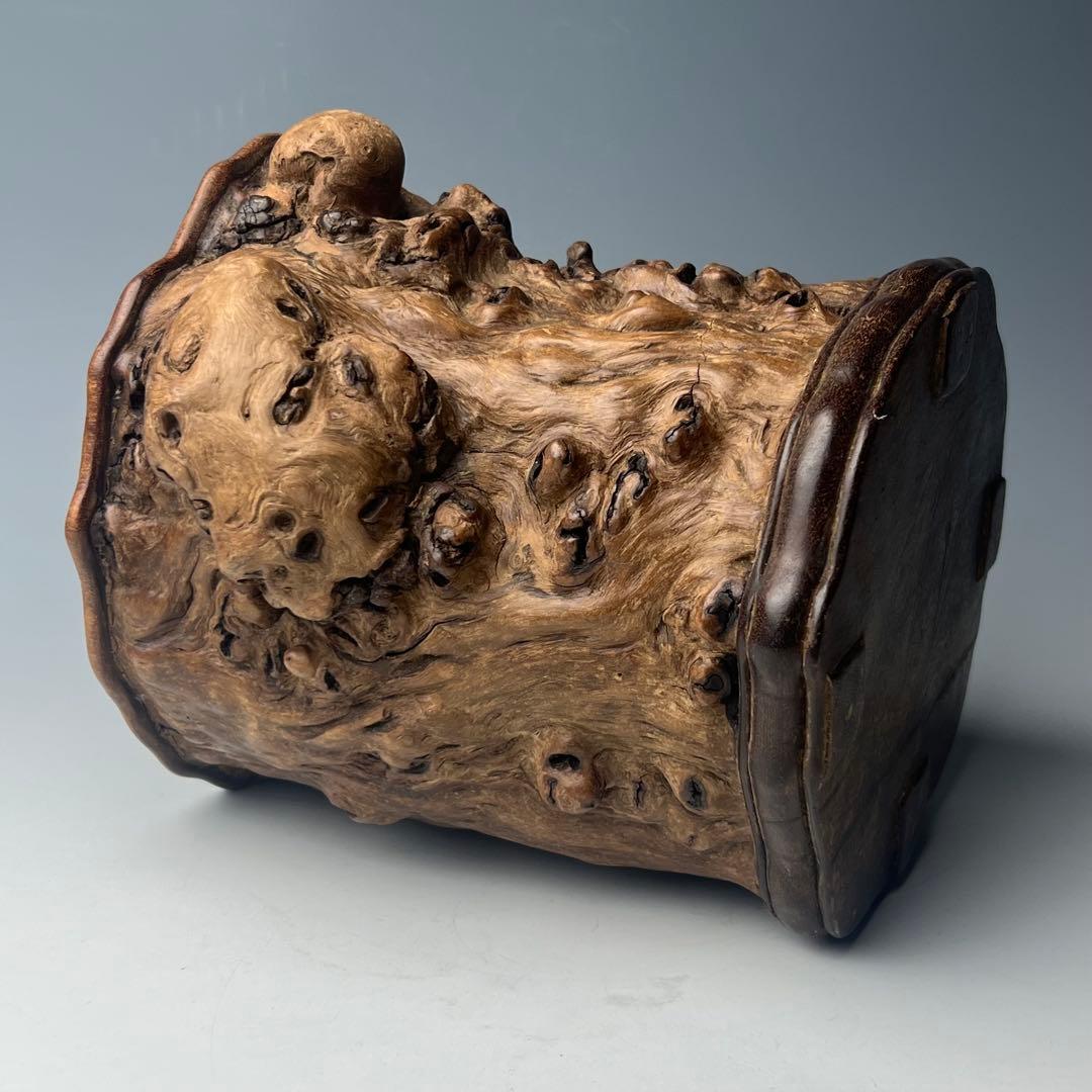 自然木の質感が魅力で優美な逸品 唐物 玉杢筆筒 文房四宝 中国美術 古玩