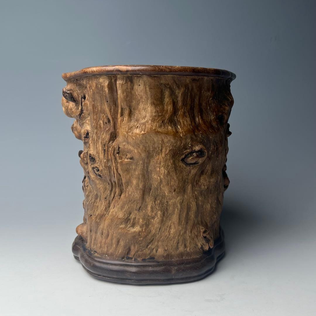 自然木の質感が魅力で優美な逸品 唐物 玉杢筆筒 文房四宝 中国美術 古玩