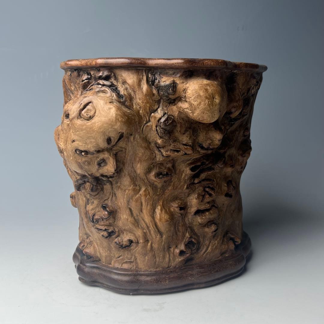 自然木の質感が魅力で優美な逸品 唐物 玉杢筆筒 文房四宝 中国美術 古玩