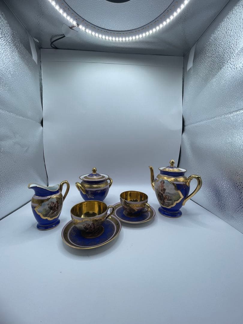 青と金の茶道具セット