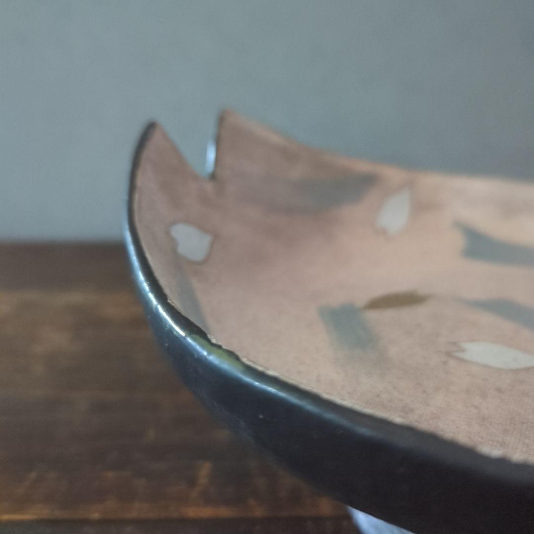 陶芸　作家もの　益子焼　島田恭子作　桜花弁型　菓子器　高台皿　コンポート