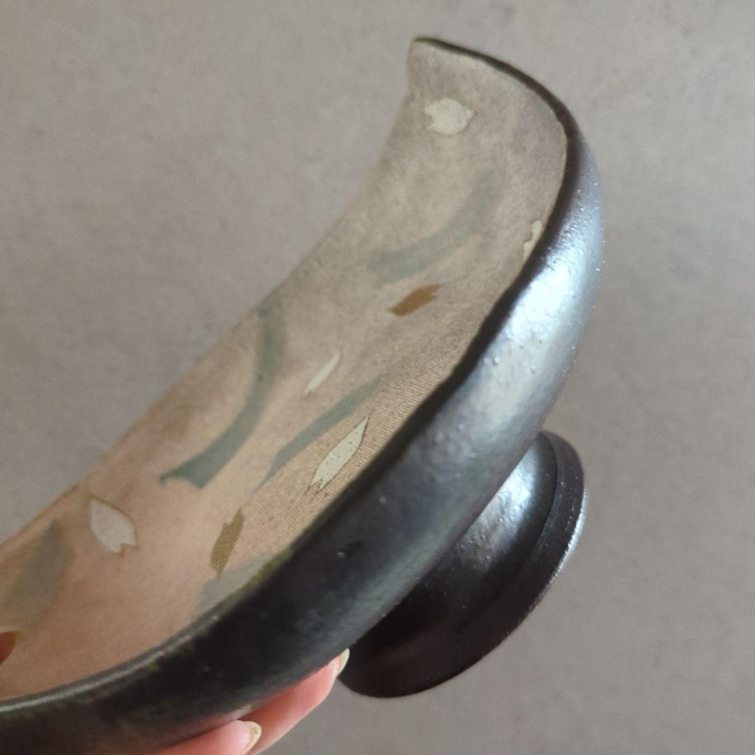 陶芸　作家もの　益子焼　島田恭子作　桜花弁型　菓子器　高台皿　コンポート