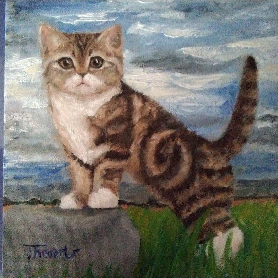 F 3号サイズ額縁　アメリカンショートヘア　油絵