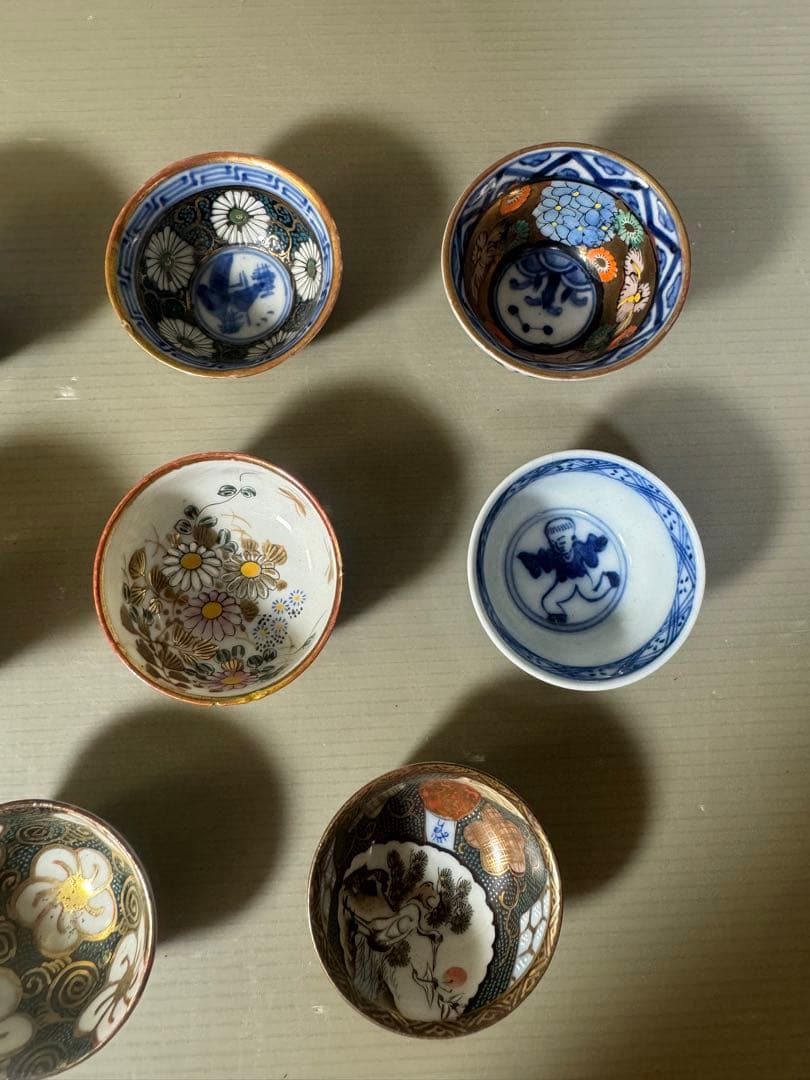 2413  九谷焼　猪口　まとめ売り　合計11客　時代物