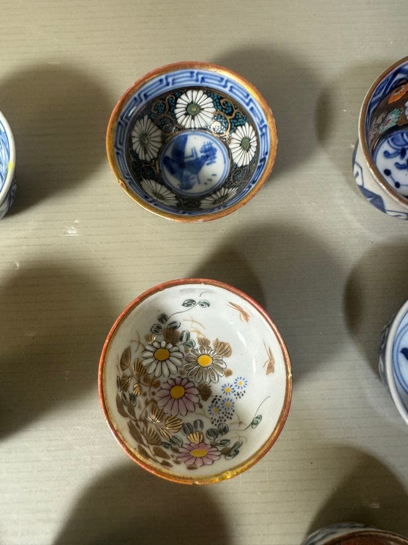 2413  九谷焼　猪口　まとめ売り　合計11客　時代物