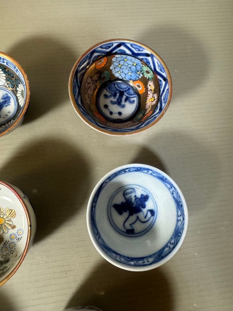 2413  九谷焼　猪口　まとめ売り　合計11客　時代物