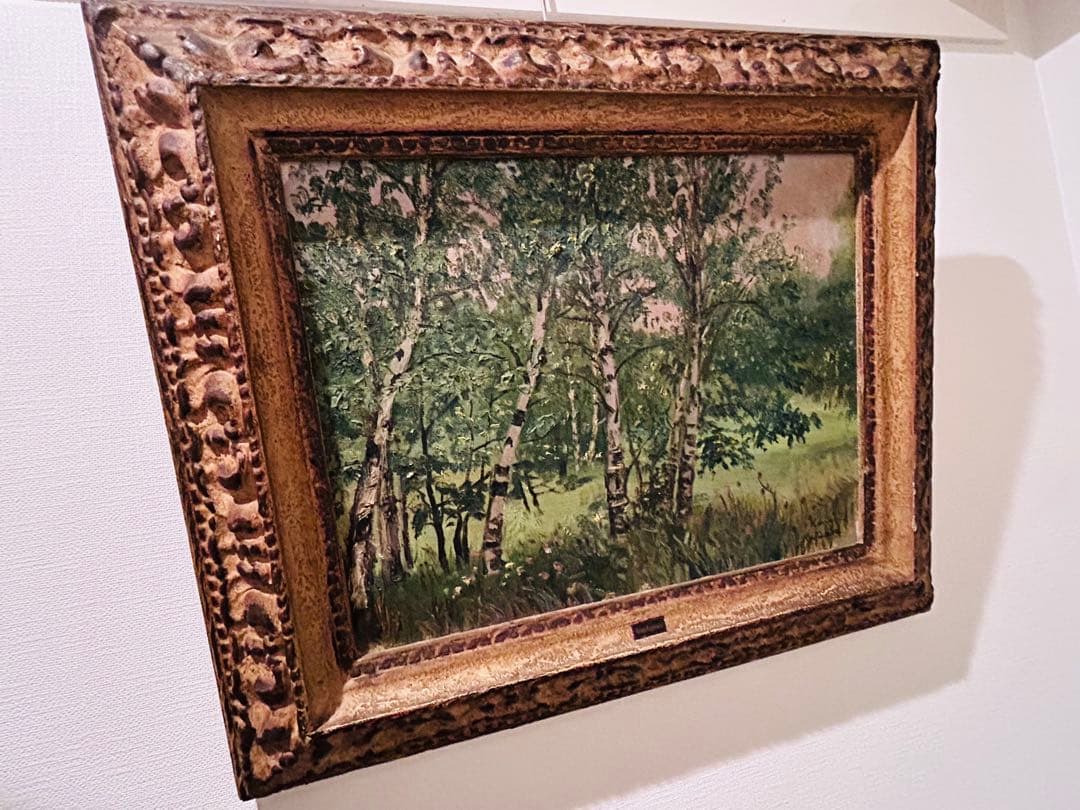 ◉真作 光風会 梶原貫五 油彩風景画 F8号 仮題：夏の雑木林(白樺)福岡県出身