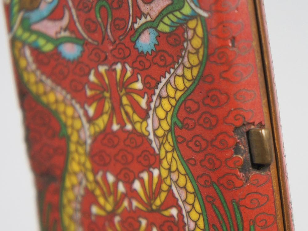 【琺】　★ 景泰藍 銅胎琺瑯彩金龍紋煙盒 ★　清代　双龍戯珠 七宝文様　文房珍玩