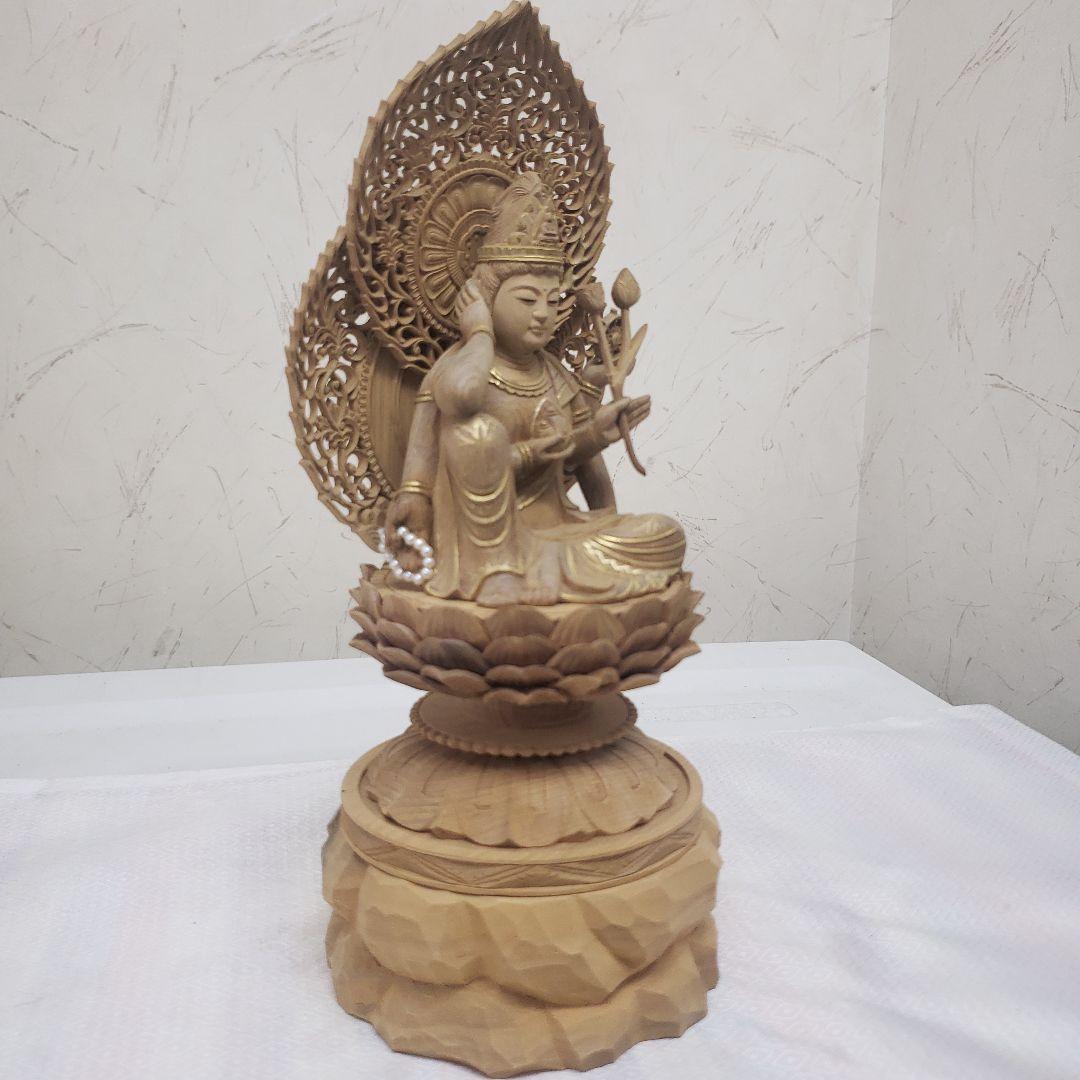 Ｂフライデー蔵出し特価香木 特上彫り如意輪観音菩薩像2.5寸眼入り 二重唐草光背