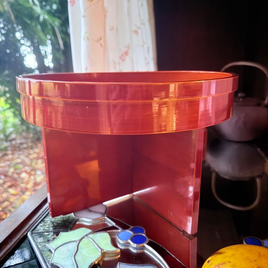 2212様感謝‼️透けるキャラメル色‼️丸形　飛騨春慶塗り　円形三宝　無形文化財