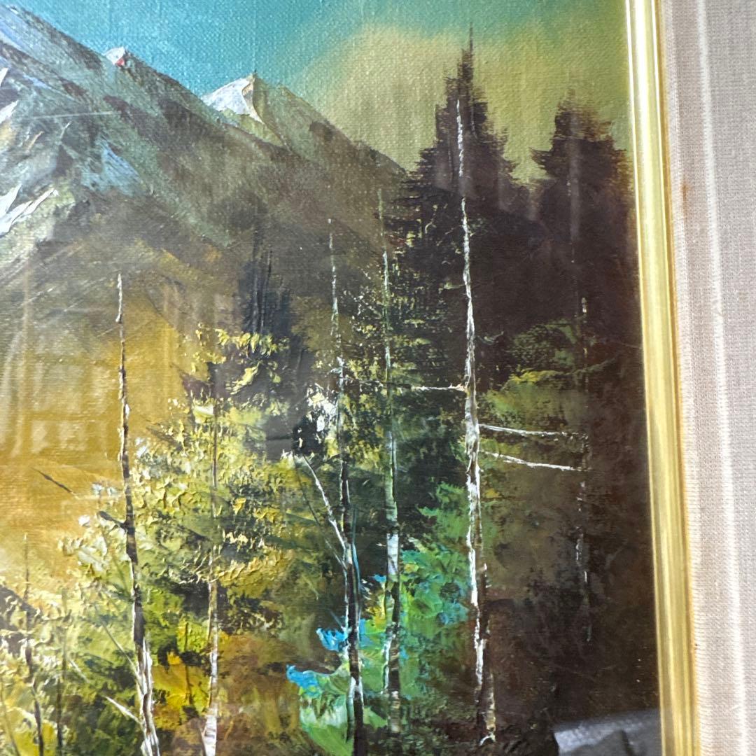 水口新一　直筆サイン入り　『穂高連峰』　F6号　油彩　額縁　ガラス