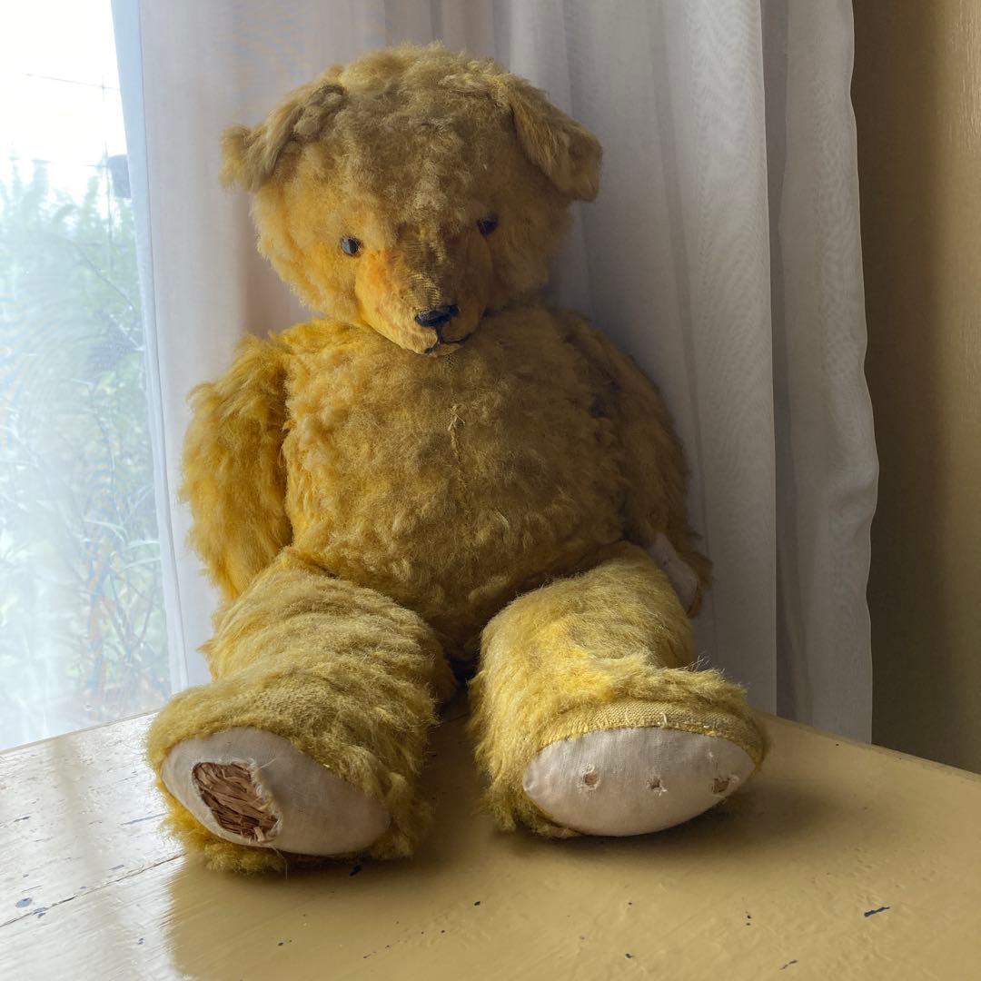 フランス　アンティーク　古い黄色のぬいぐるみ