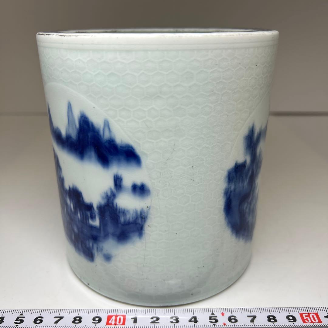 中国清時代　大清雍正年製　青花筆筒　高さ14㎝　東Y7-1003⭐︎2Fタサオ