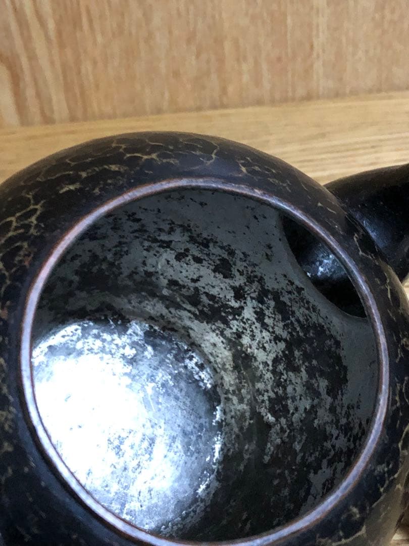 玉川堂造　金古色鎚肌水指　鎚起銅器　未使用品