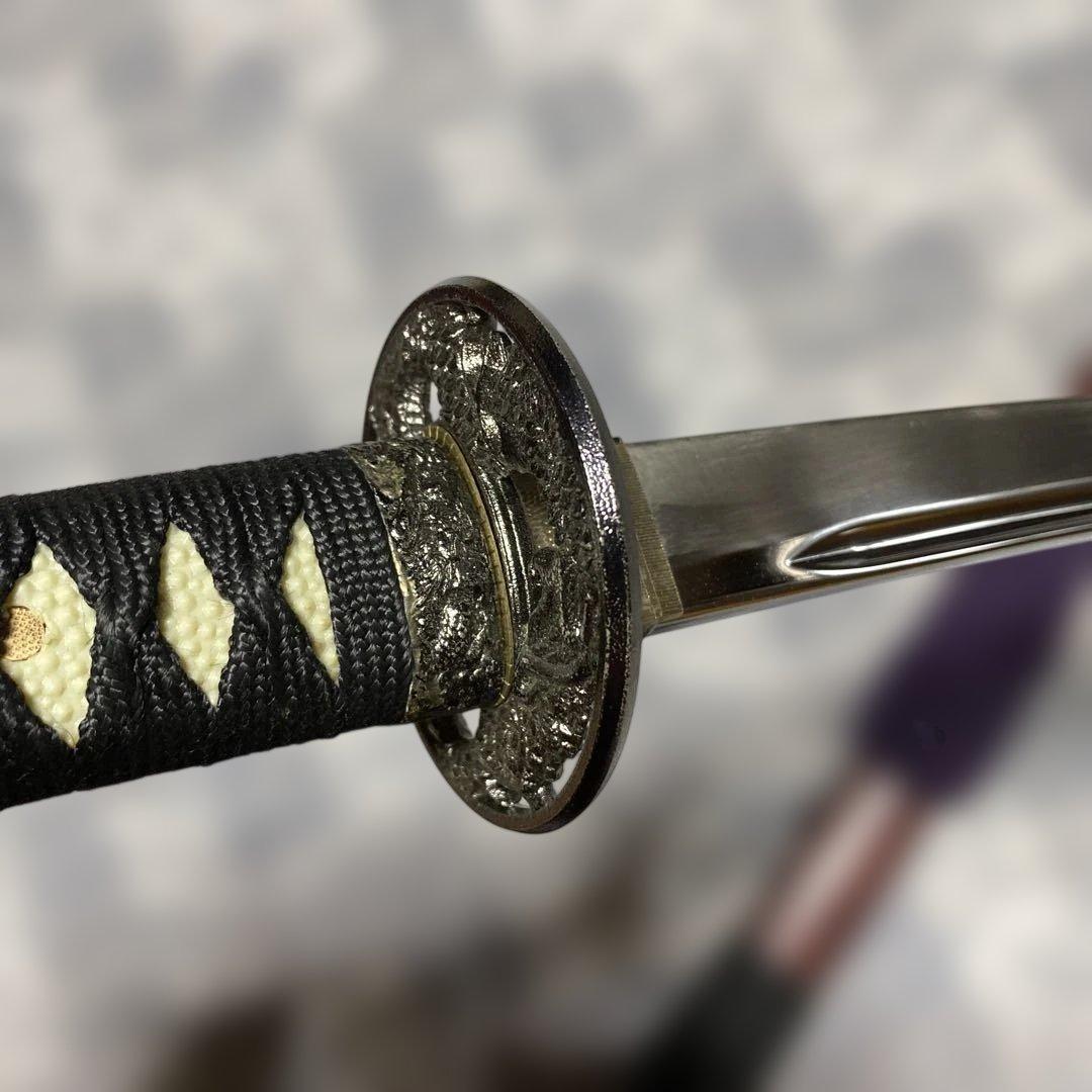 豪華模造刀(刀袋付) 坂本龍馬拵え 黒柄 龍彫透し丸鍔