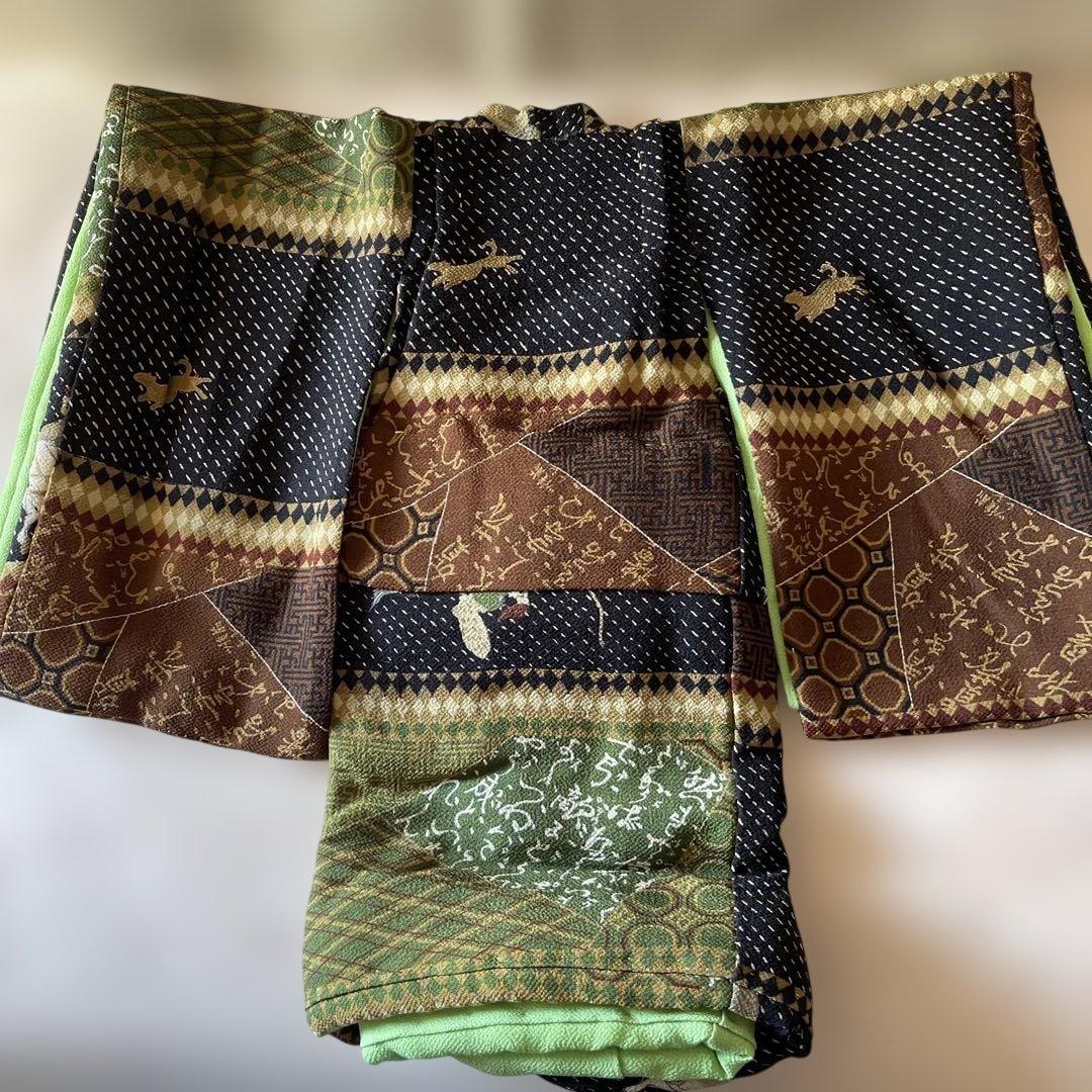 古布縮緬　二枚重ね　人形の着物　馬　やぶさめ　103103