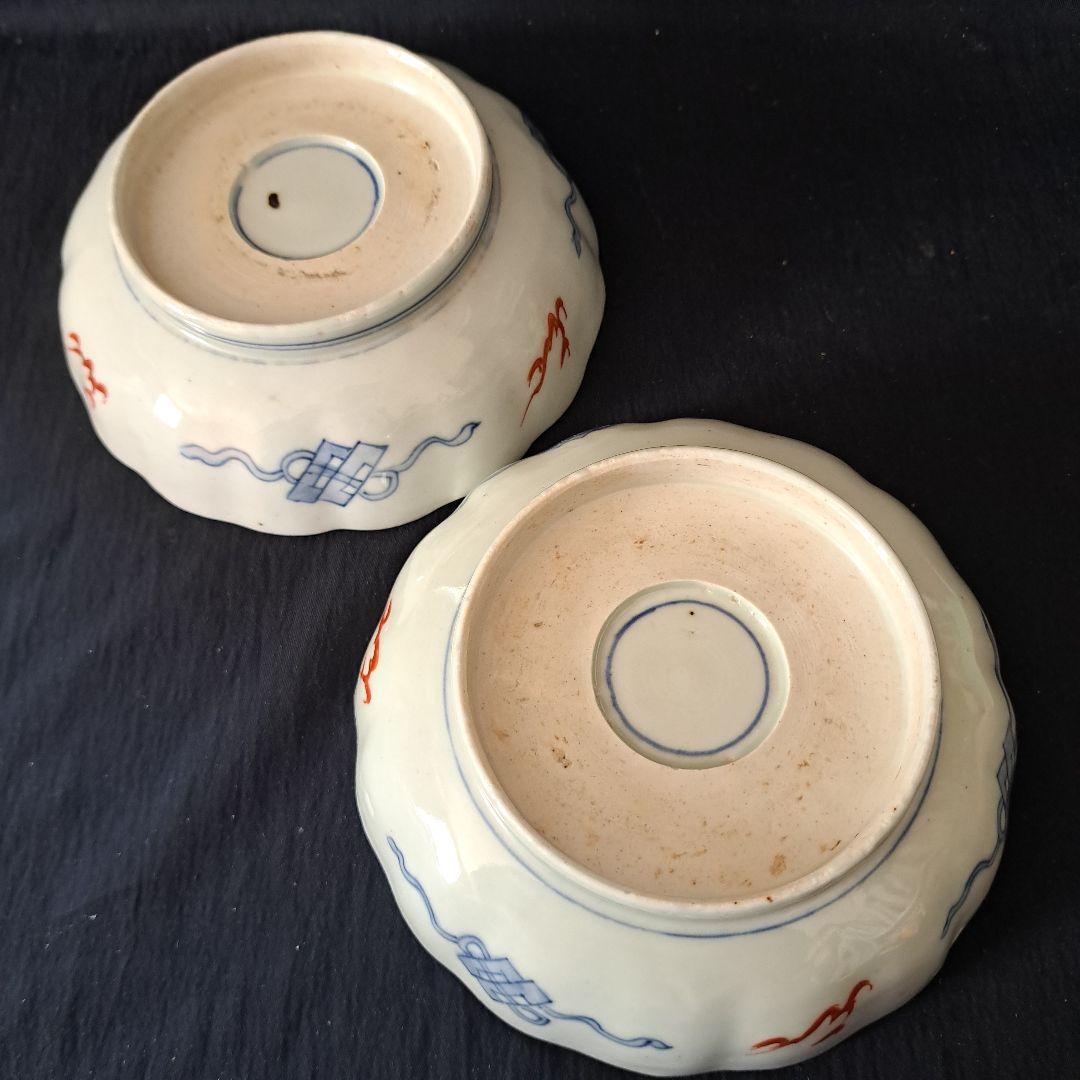 「金彩の鳳凰(ほうおう)と龍！」 古伊万里 深皿(直径15.5cm) 2客セット