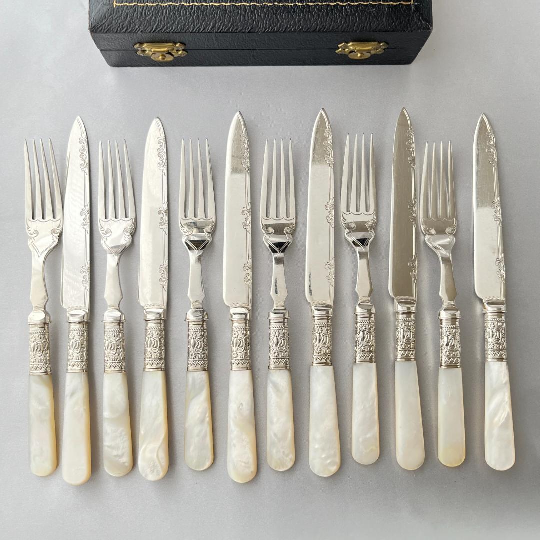 【Harrison Fisher】【白蝶貝】デザートセット ナイフ/フォーク