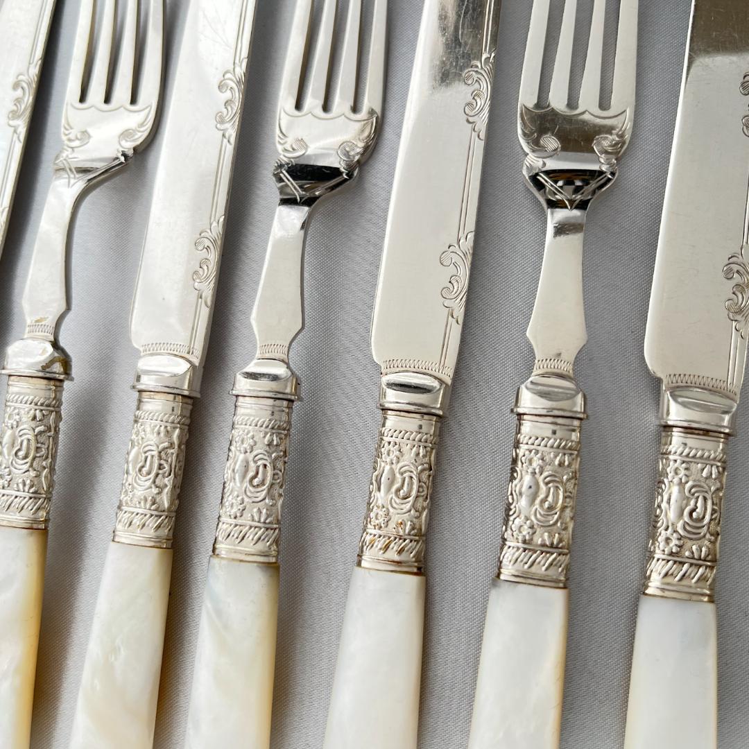 【Harrison Fisher】【白蝶貝】デザートセット ナイフ/フォーク