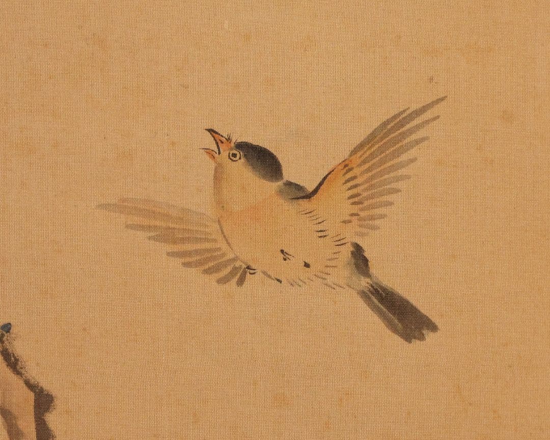 【模写】日本画 谷口藹山 寿老人 花鳥 絹本 三幅対 掛軸 富山の人 MA643