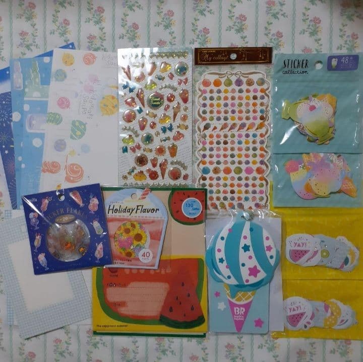 【C】 サマー　夏　スイカ　アイス　レターセット　フレークシール