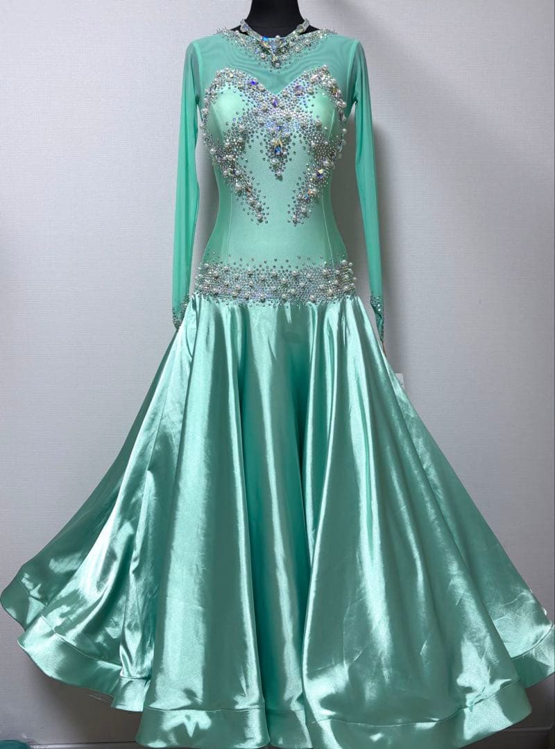 社交ダンスドレス　デモ用ドレス　競技用　ソシアルダンス　ミントグリーン