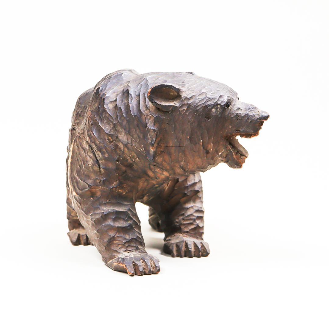 ガラス目 吠え熊 木彫 北海道民芸