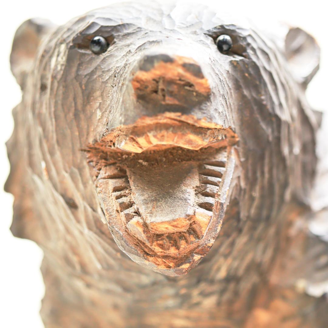 ガラス目 吠え熊 木彫 北海道民芸