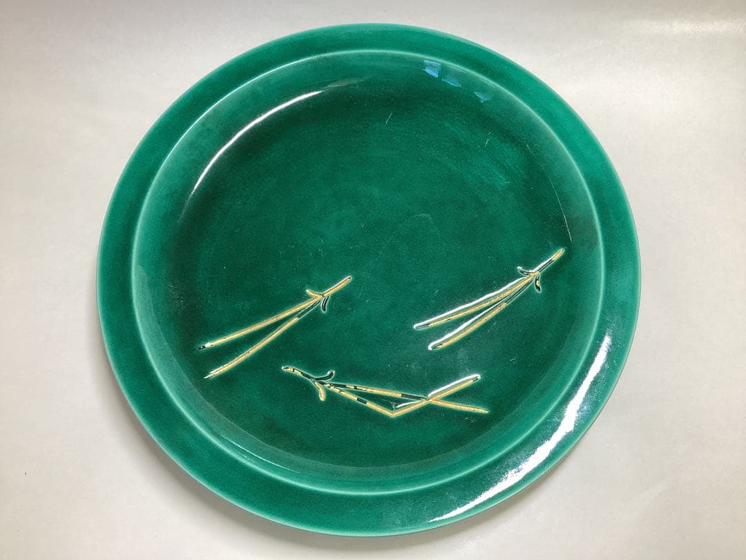 茶道具 古物品 菓子皿 交趾 松葉 永楽善五郎（即全）木箱入