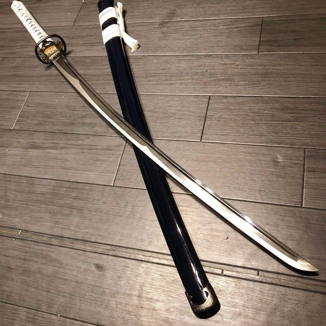 高級模造刀　高級居合刀　樋入り　優勢刃紋刀身　白拵え　亜合金刀身