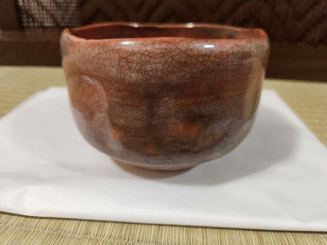 楽吉左衛門 12代　弘入　赤楽茶碗　十字 割高台