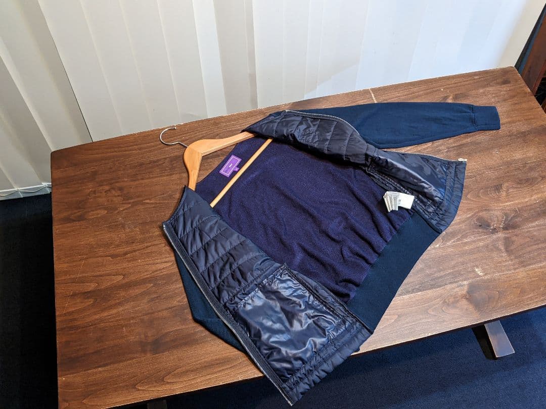 ビームス　ゴルフ ウェア　切替　異素材　中綿　ウール　ニット　ジャケット　紺 M