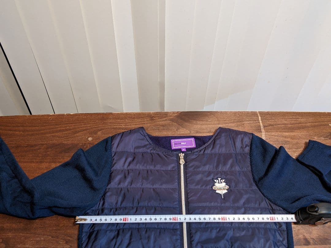 ビームス　ゴルフ ウェア　切替　異素材　中綿　ウール　ニット　ジャケット　紺 M