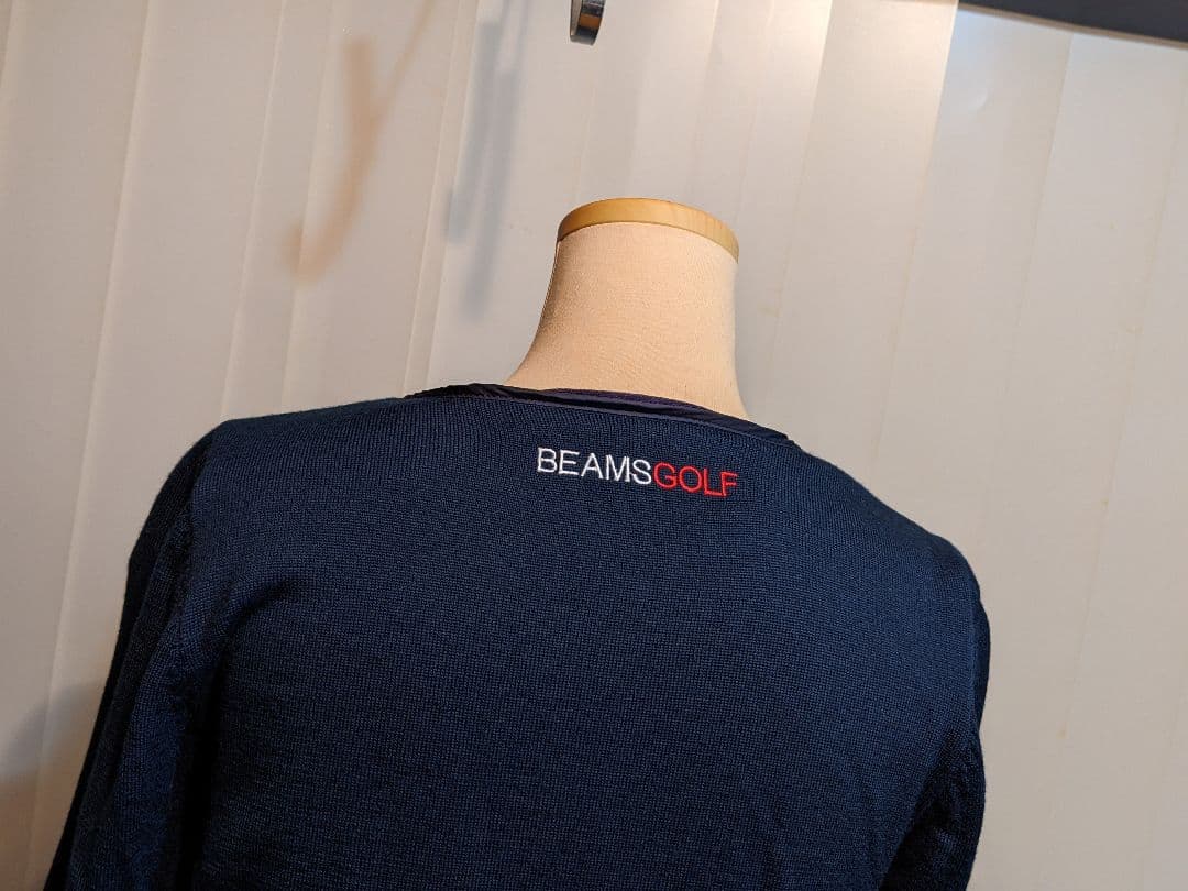ビームス　ゴルフ ウェア　切替　異素材　中綿　ウール　ニット　ジャケット　紺 M
