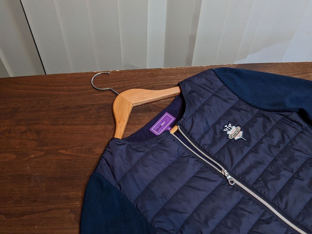 ビームス　ゴルフ ウェア　切替　異素材　中綿　ウール　ニット　ジャケット　紺 M