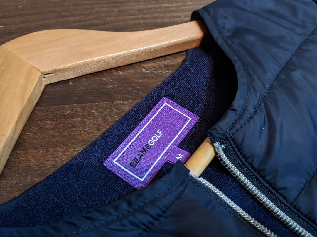 ビームス　ゴルフ ウェア　切替　異素材　中綿　ウール　ニット　ジャケット　紺 M