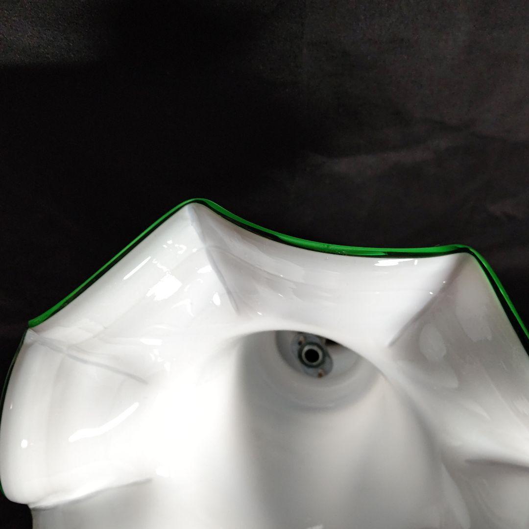 昭和レトロ 乳白と緑のガラスランプシェード 約33cm